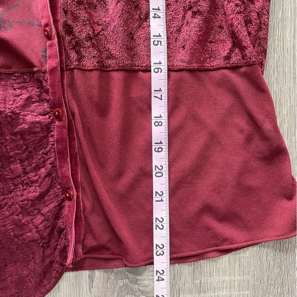 J Jill deep red velvet accents partially sheer button down Top - Picture 12 of 12